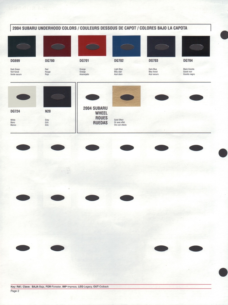 2004 Subaru Paint Charts DuPont 2